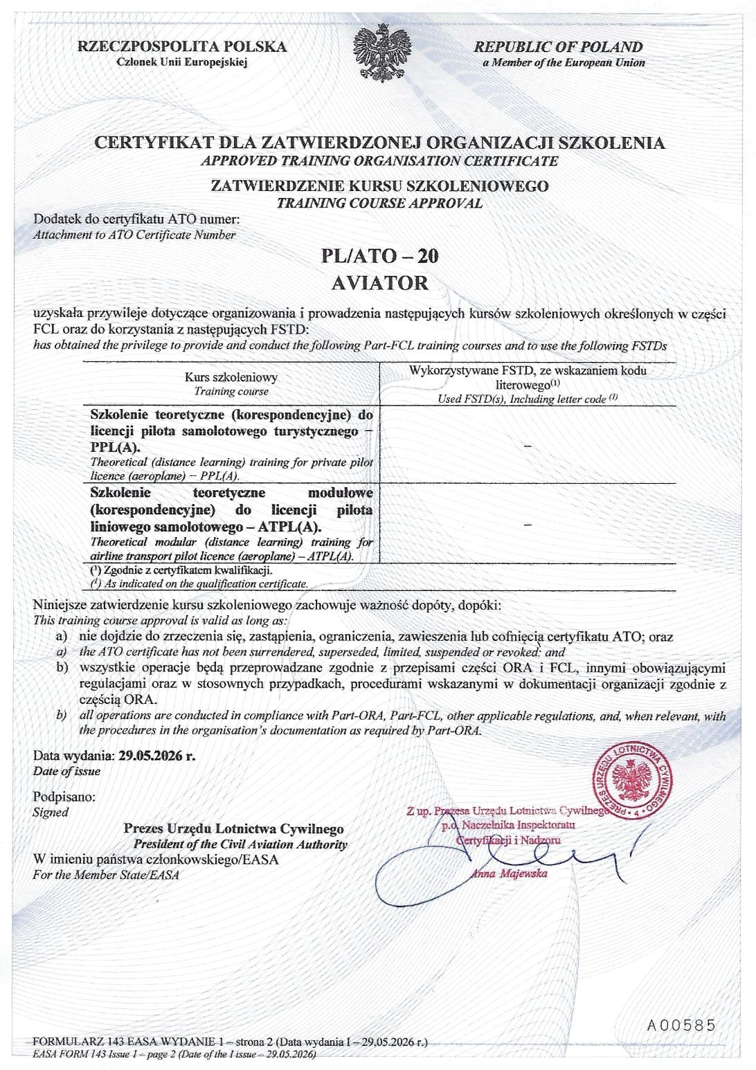 ATO AVIATOR certificate page 2